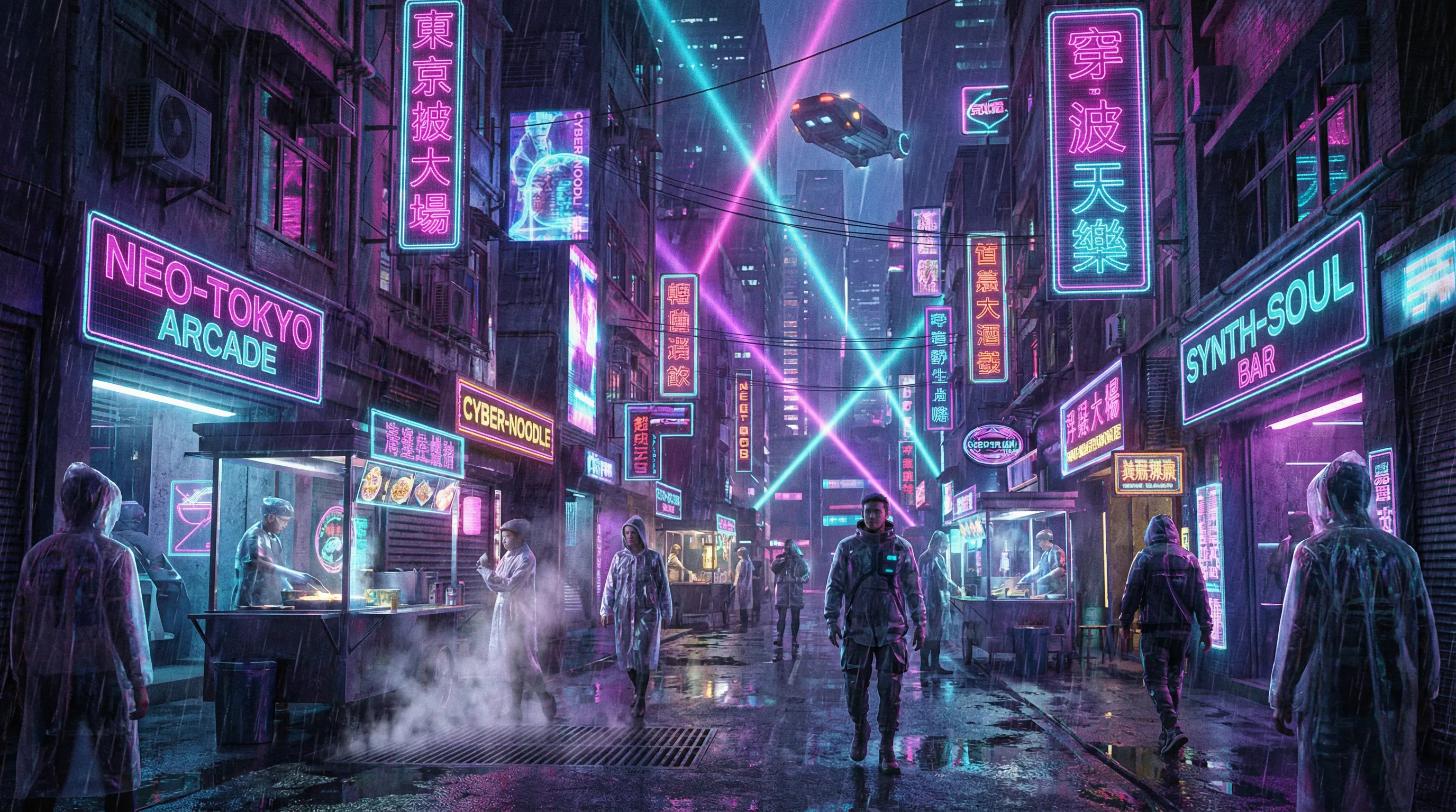 澳门六合赛博朋克霓虹街道夜景